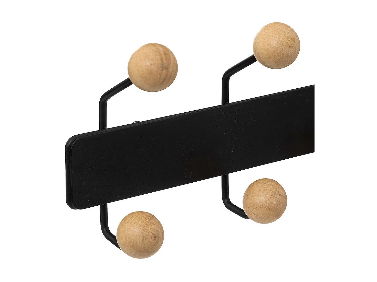Patère 10 crochets Boules bois et métal noir L 44 cm