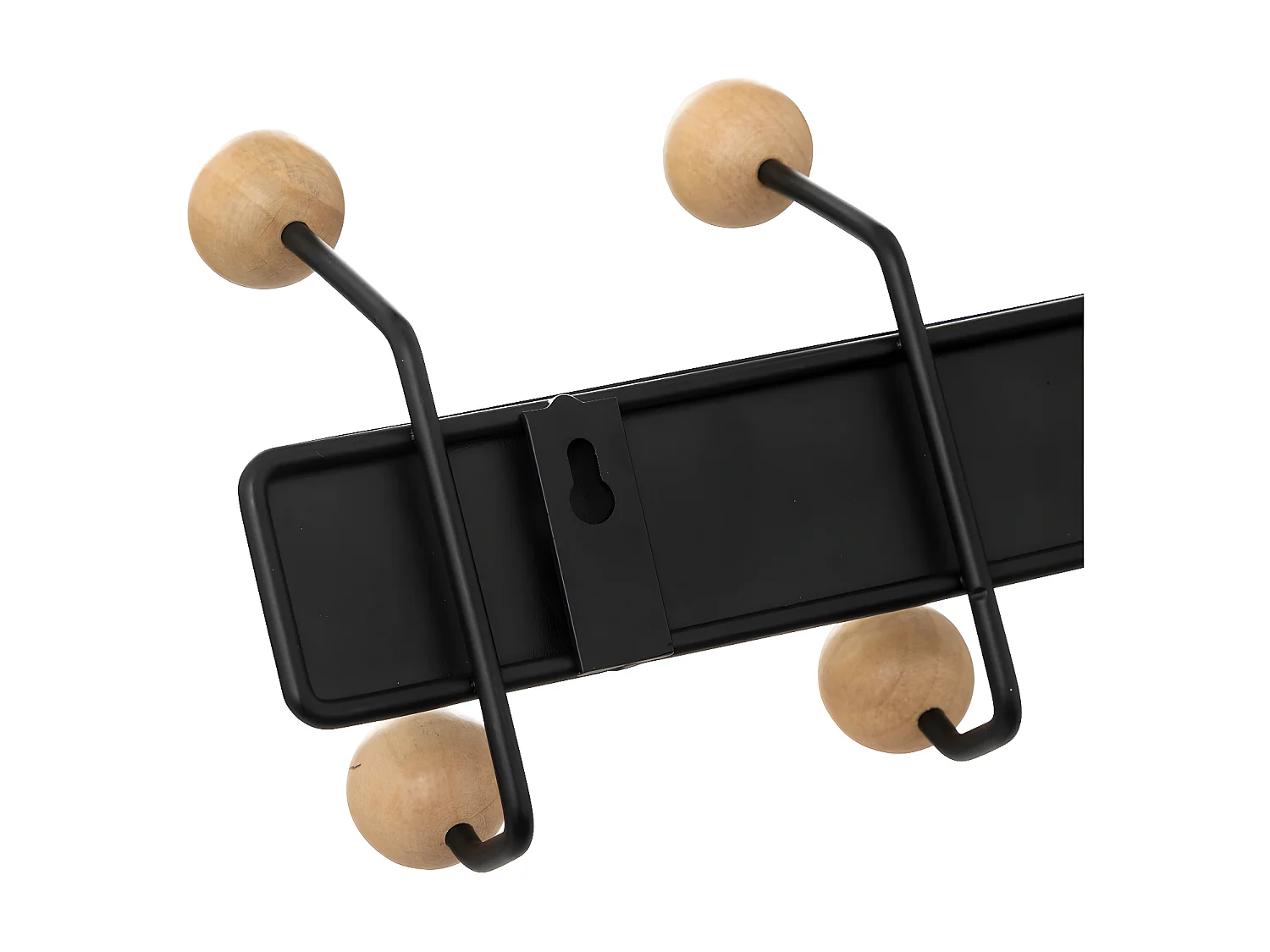 Patère 10 crochets Boules bois et métal noir L 44 cm