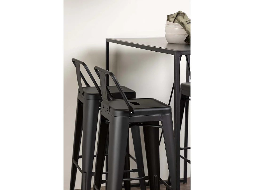 Brea barmeubelset bartafel zwart en 4 Tempe barstoelen zwart.