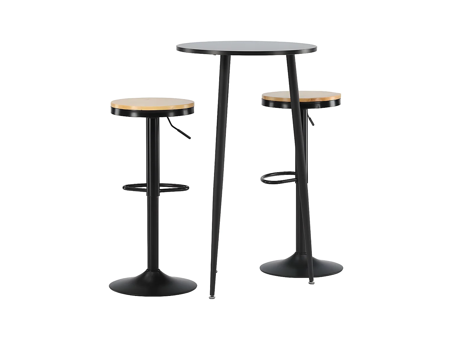 Plaza Barmöbelsett Bartisch schwarz und 2 Conway Barhocker natur.