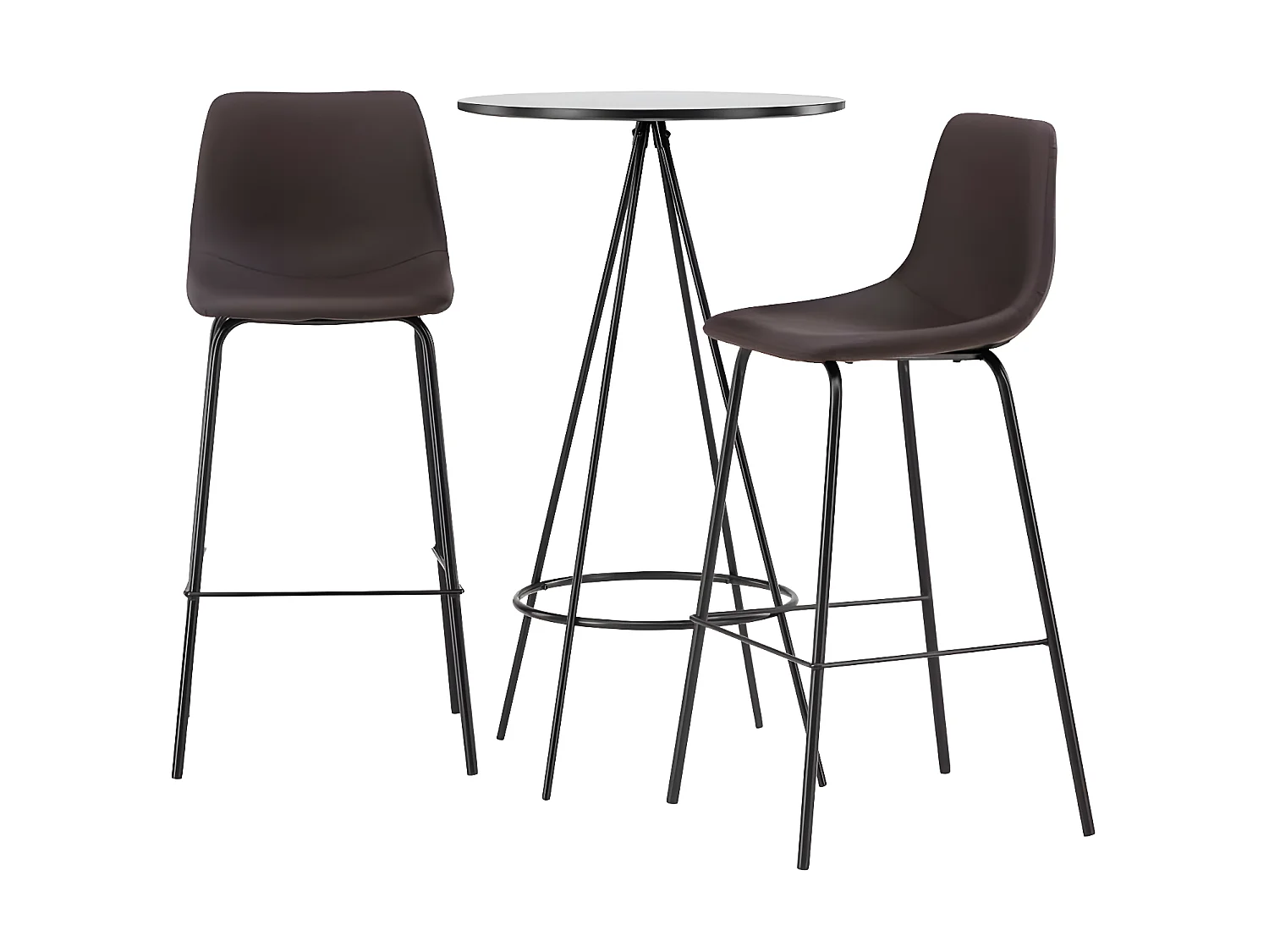 Bistro Barmöbelsett Bartisch schwarz und 2 Alexi Barhocker braun.