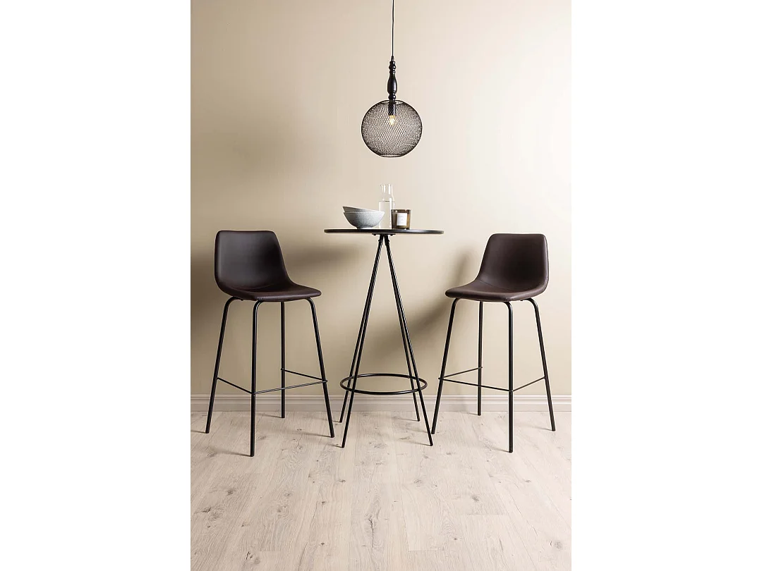 Bistro Barmöbelsett Bartisch schwarz und 2 Alexi Barhocker braun.