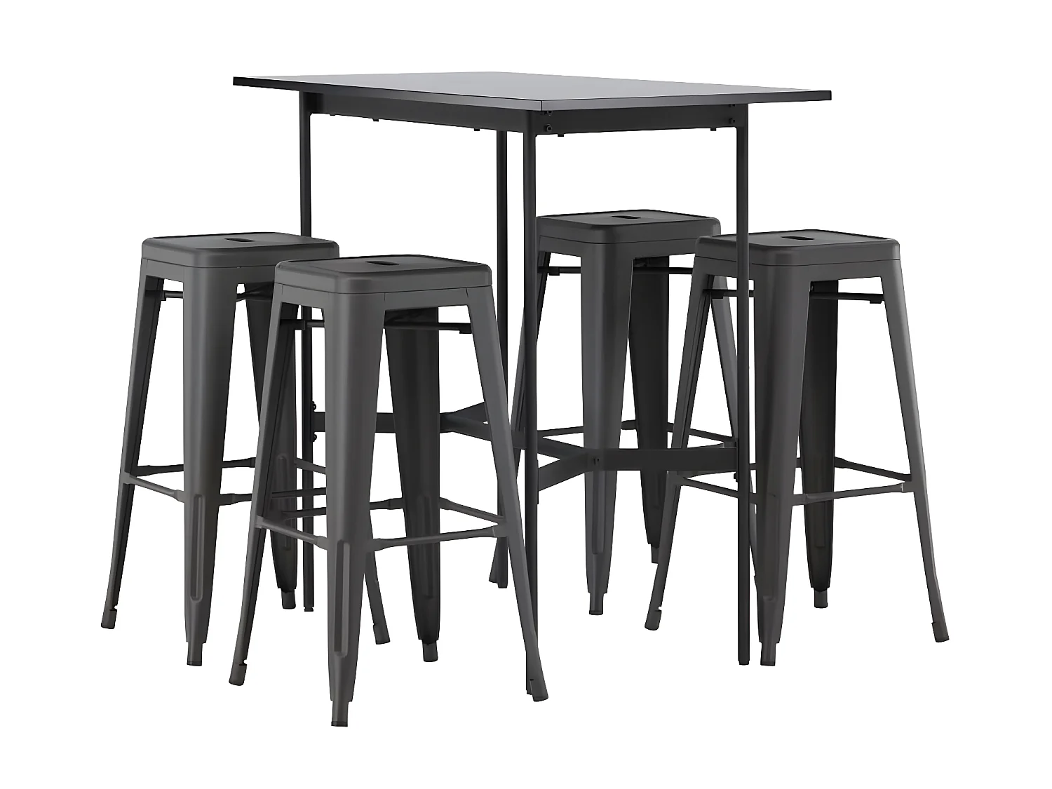 Rax ensemble de meubles de bar table de bar noir et 4 Tempe tabourets de bar gris foncé.