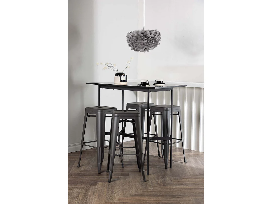 Rax ensemble de meubles de bar table de bar noir et 4 Tempe tabourets de bar gris foncé.
