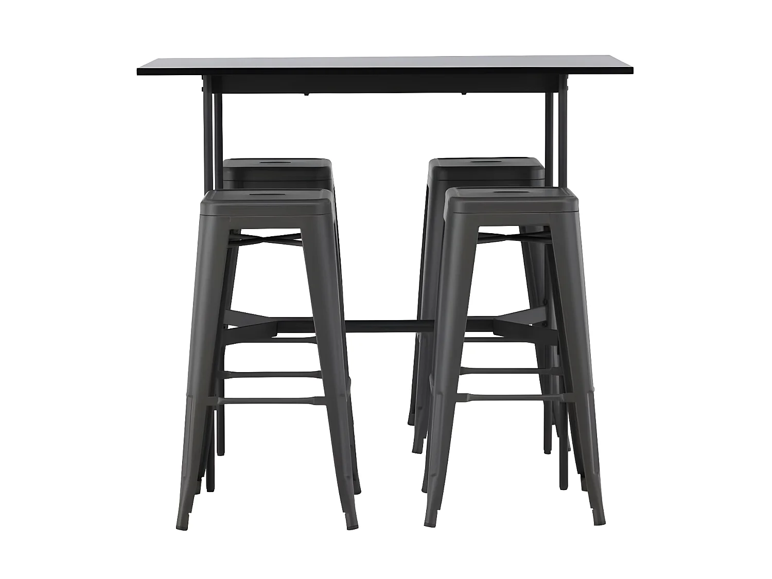Rax ensemble de meubles de bar table de bar noir et 4 Tempe tabourets de bar gris foncé.