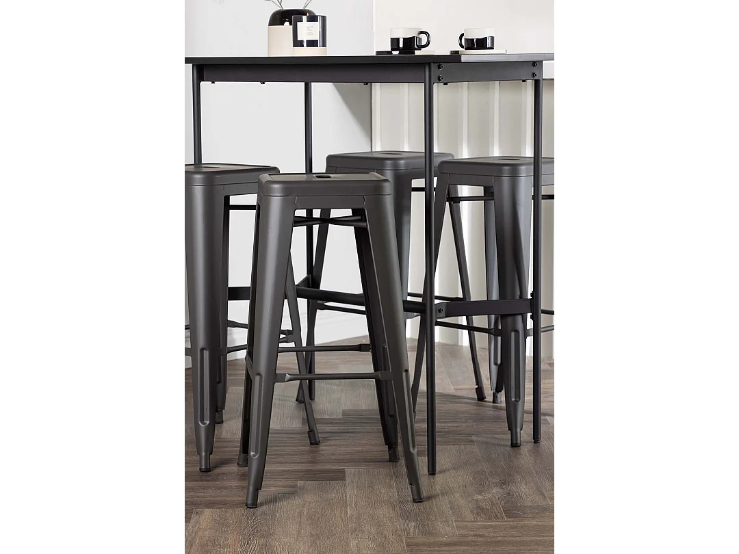 Rax ensemble de meubles de bar table de bar noir et 4 Tempe tabourets de bar gris foncé.
