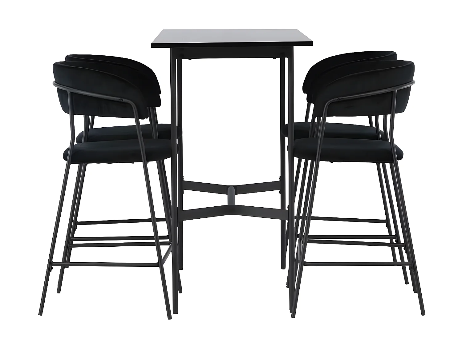 Rax barmeubelset bartafel zwart en 4 Lui barstoelen zwart.