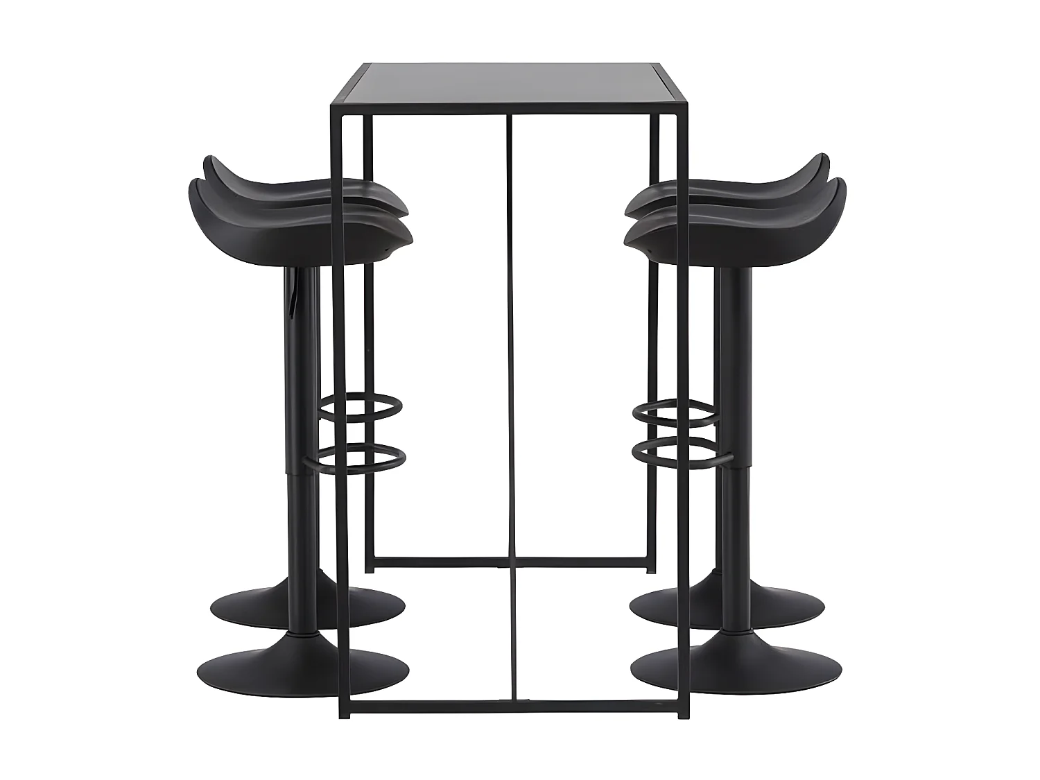 Brea barmeubelset bartafel zwart en 4 Adesto barstoelen zwart.