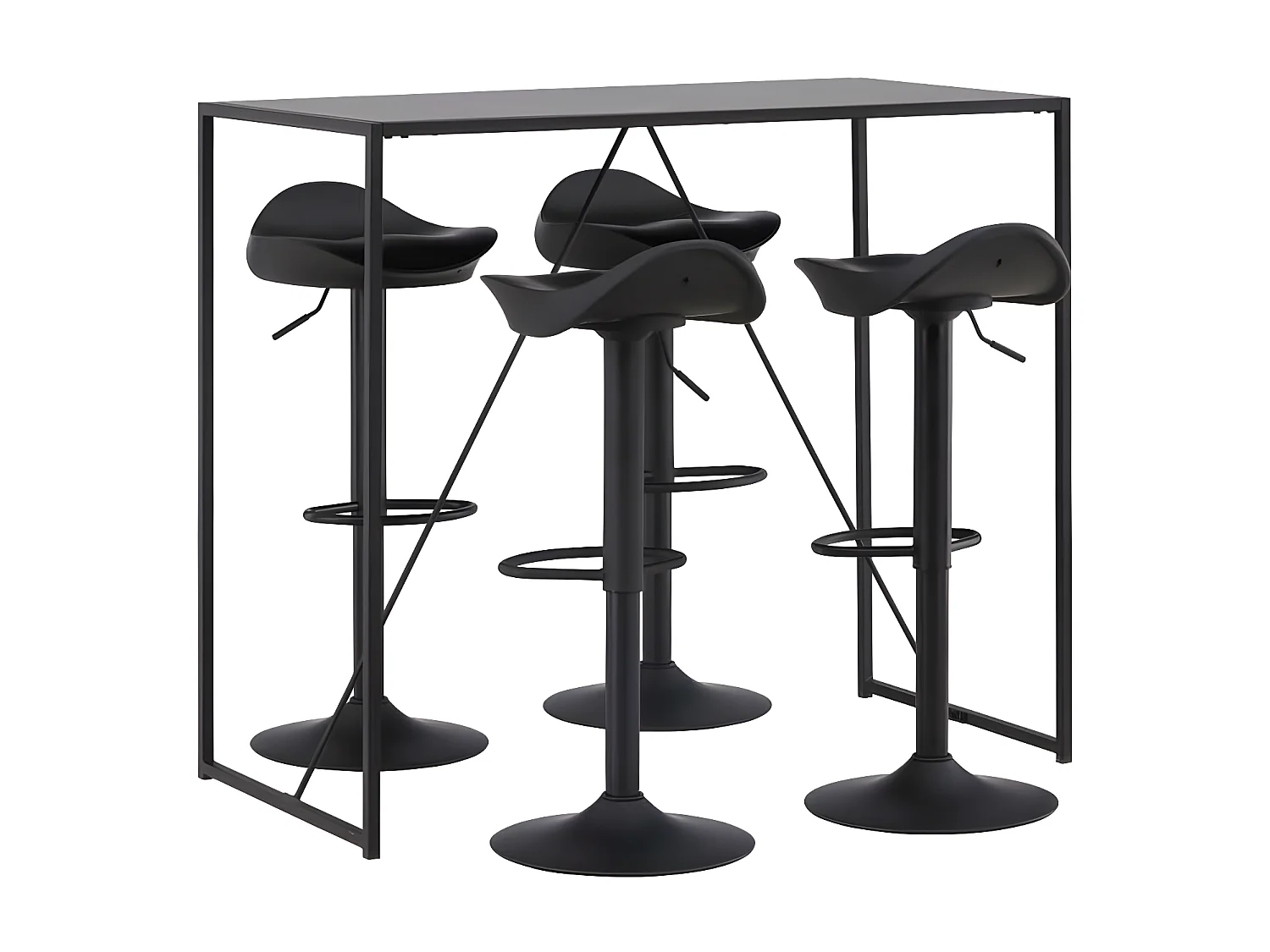 Brea barmeubelset bartafel zwart en 4 Adesto barstoelen zwart.