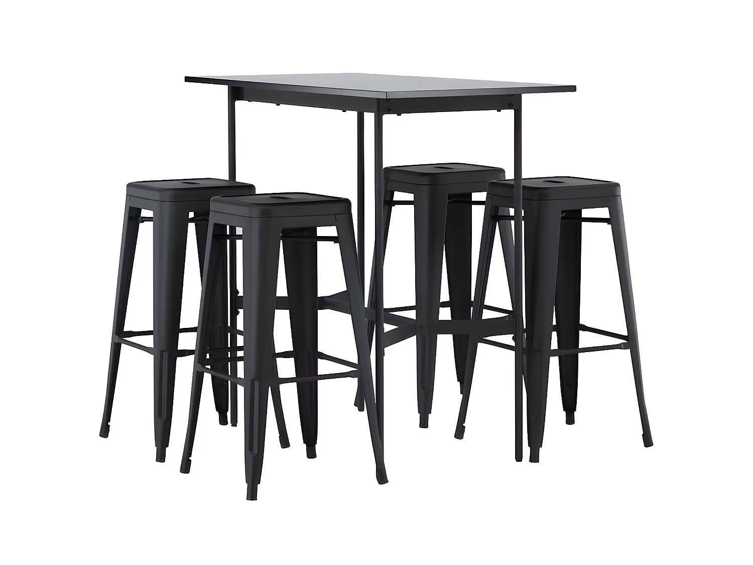 Rax barmeubelset bartafel zwart en 4 Tempe barstoelen zwart.