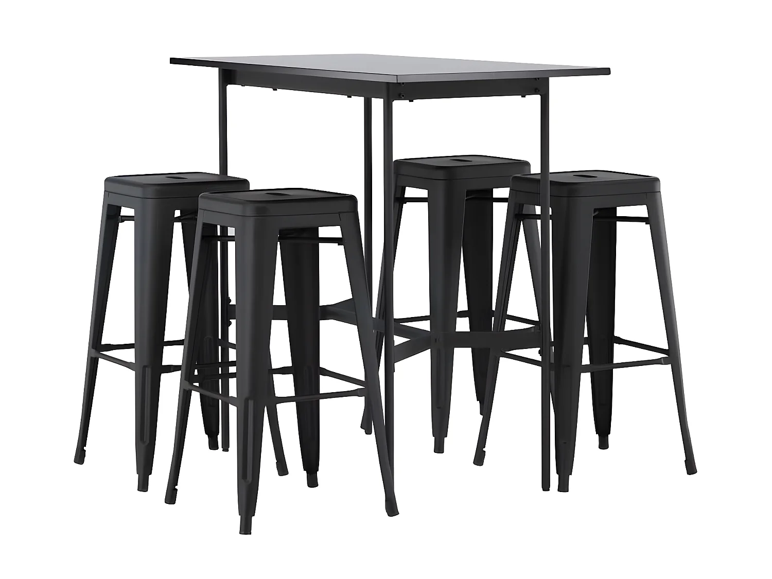 Rax barmeubelset bartafel zwart en 4 Tempe barstoelen zwart.