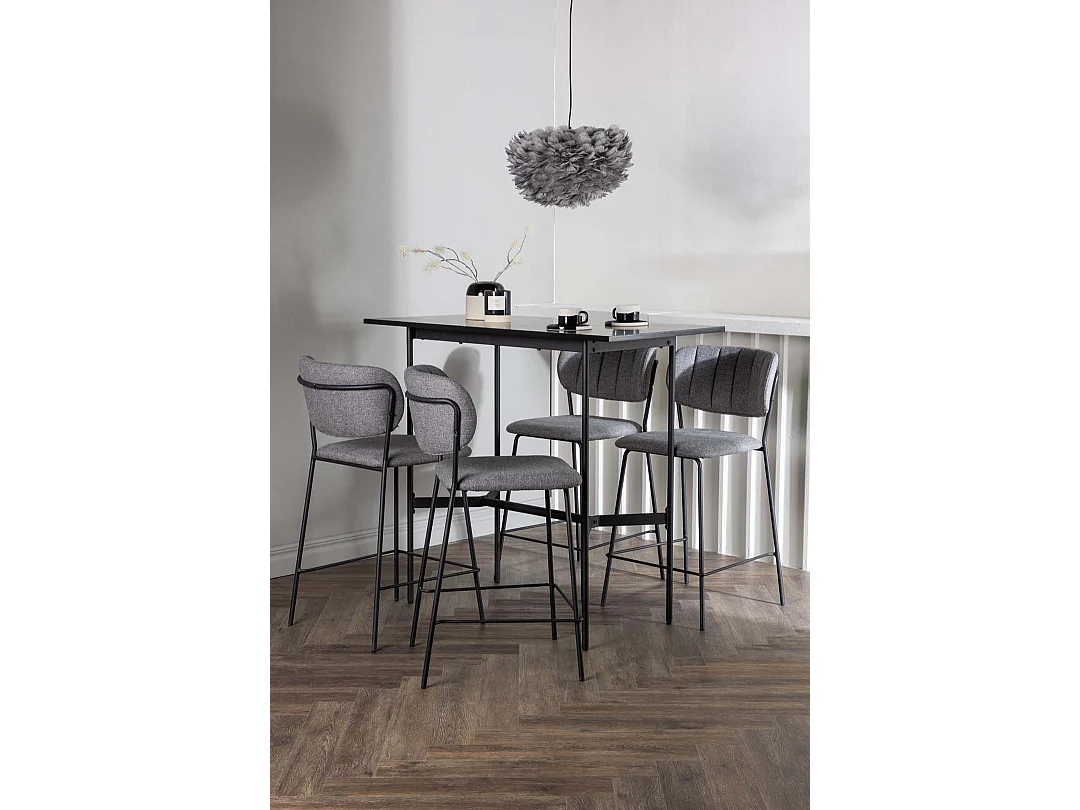 Rax barmeubelset bartafel zwart en 4 bell barstoelen grijs.