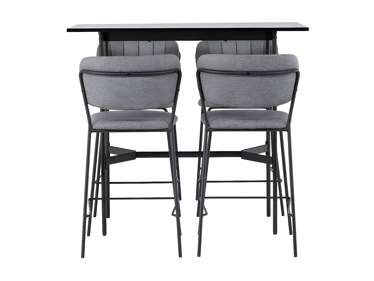 Rax barmeubelset bartafel zwart en 4 bell barstoelen grijs.