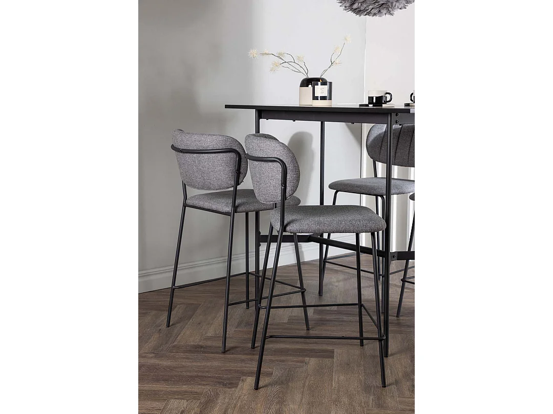 Rax barmeubelset bartafel zwart en 4 bell barstoelen grijs.