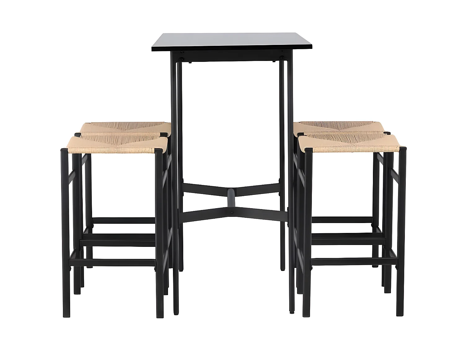 Rax barmeubelset bartafel zwart en 4 Polly barstoelen naturel.