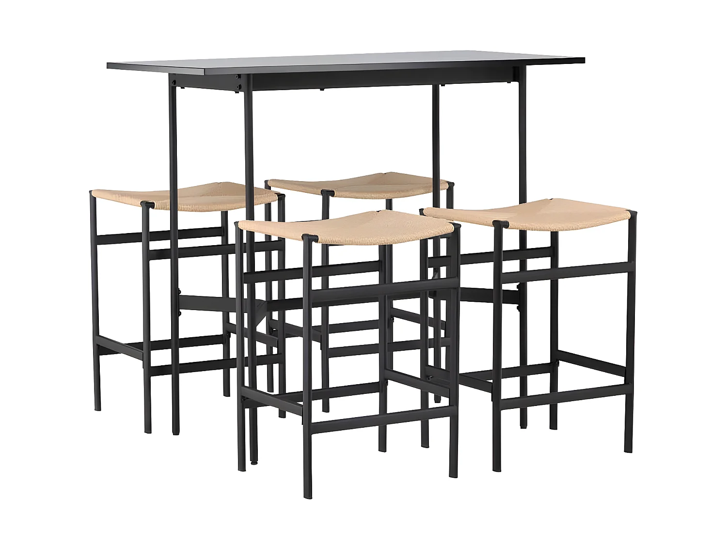 Rax barmeubelset bartafel zwart en 4 Polly barstoelen naturel.