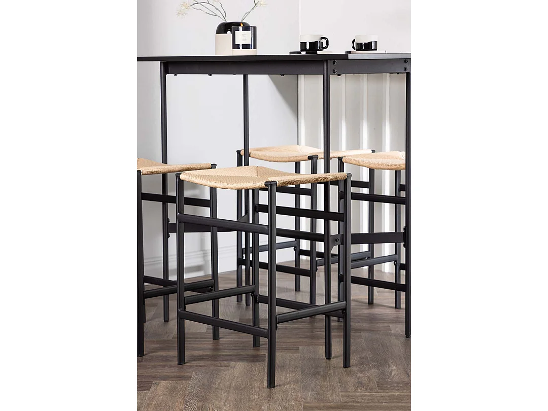 Rax barmeubelset bartafel zwart en 4 Polly barstoelen naturel.