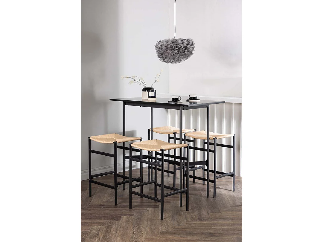 Rax barmeubelset bartafel zwart en 4 Polly barstoelen naturel.