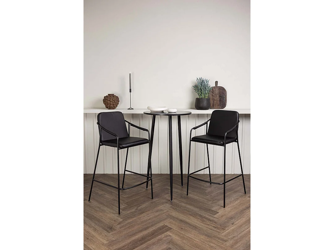Plaza Barmöbelsett Bartisch schwarz und 2 Tvist Barhocker schwarz.