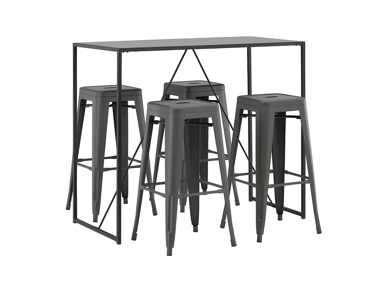 brea ensemble de meubles de bar table de bar noir et 4 Tempe tabourets de bar gris foncé.
