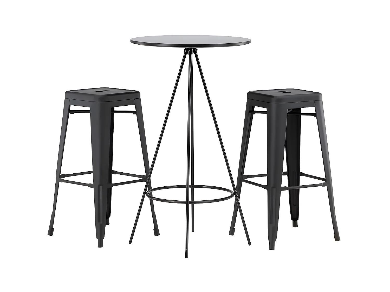 bistro ensemble de meubles de bar table de bar noir et 2 Tempe tabourets de bar noir.