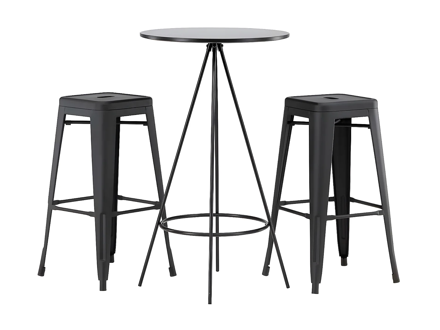 bistro ensemble de meubles de bar table de bar noir et 2 Tempe tabourets de bar noir.