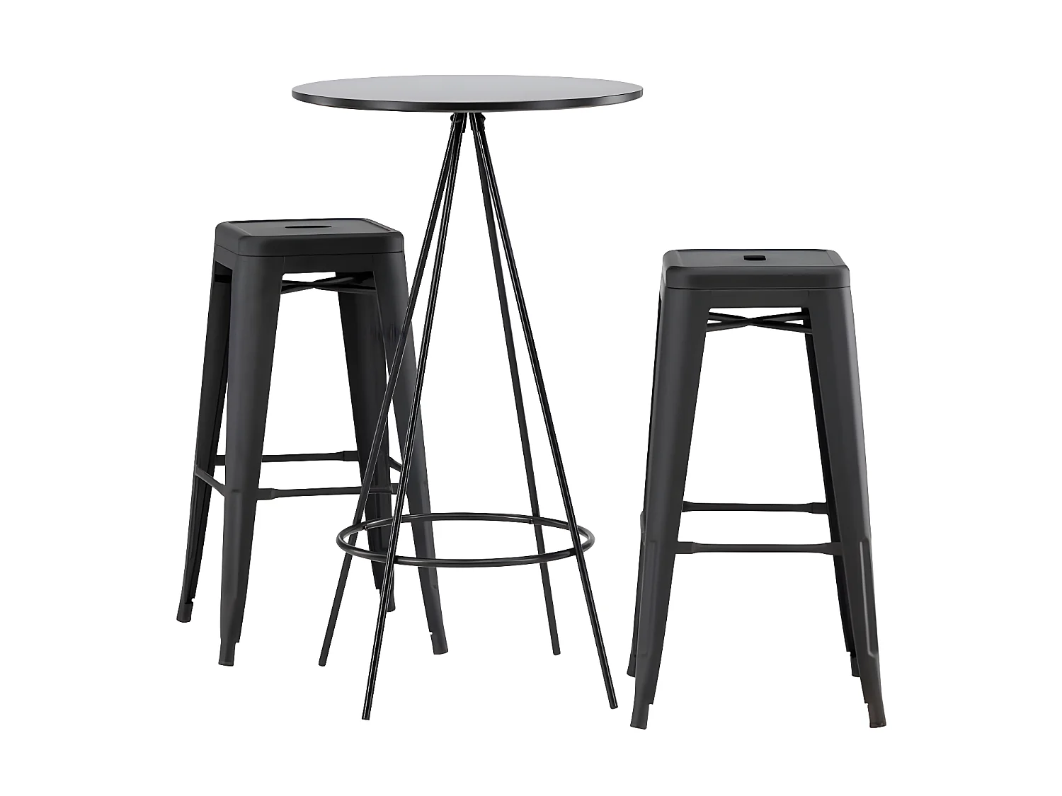 bistro ensemble de meubles de bar table de bar noir et 2 Tempe tabourets de bar noir.