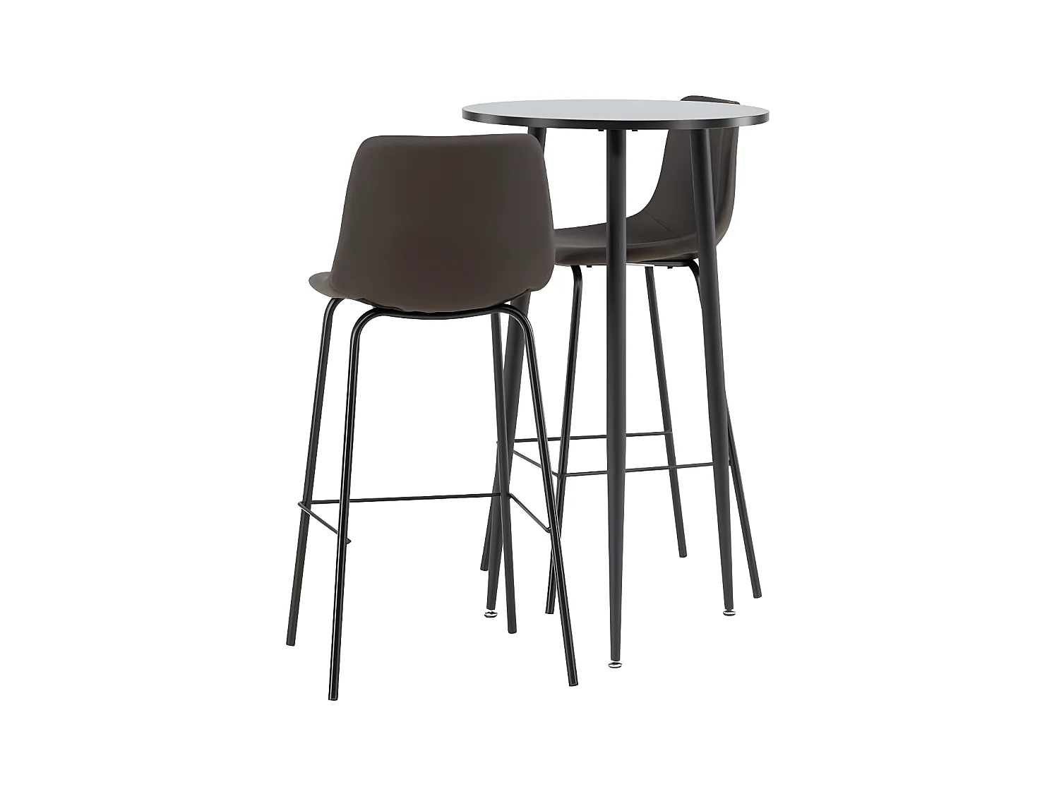 Plaza Barmöbelsett Bartisch schwarz und 2 Alexi Barhocker braun.