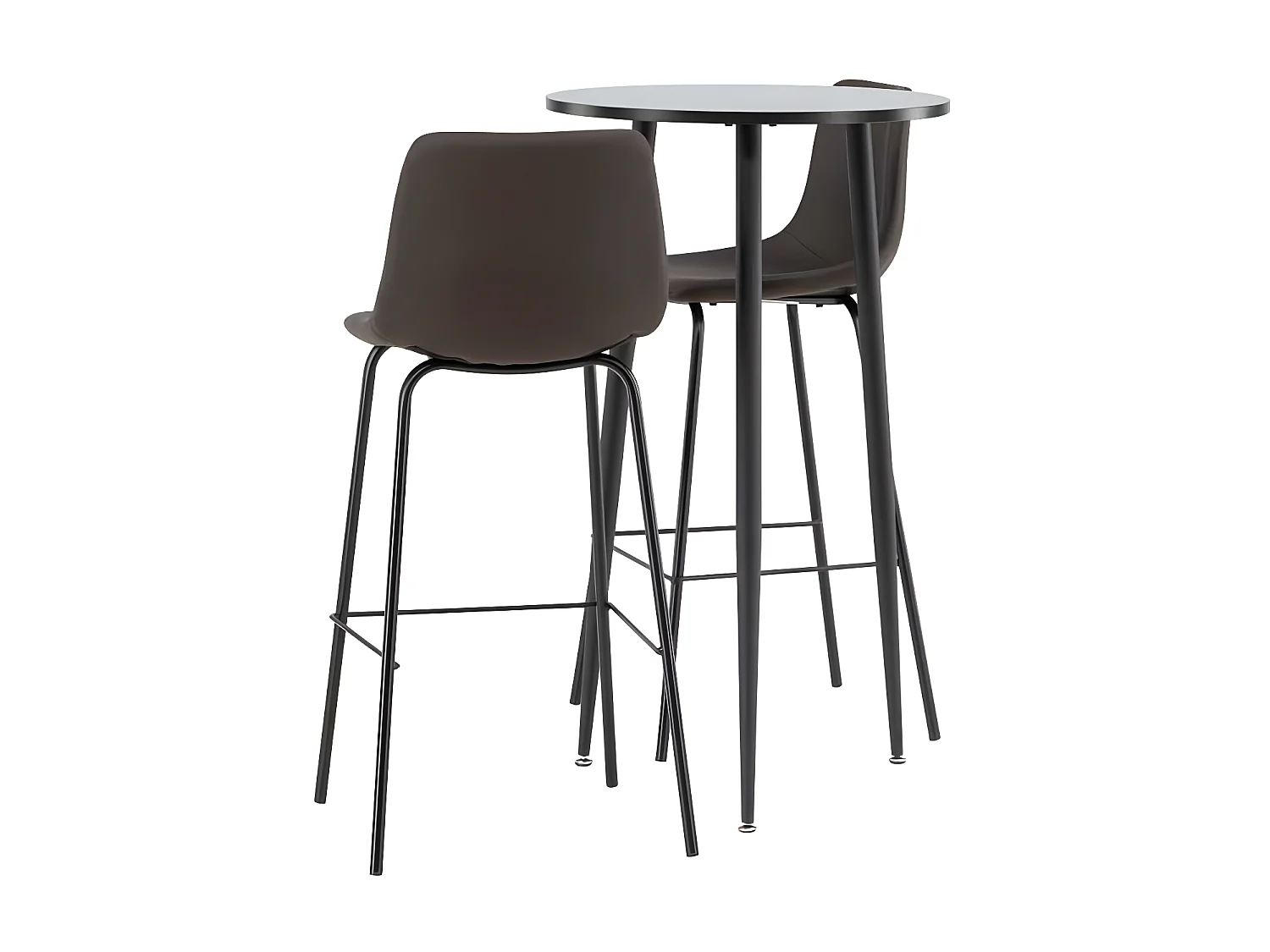 Plaza Barmöbelsett Bartisch schwarz und 2 Alexi Barhocker braun.