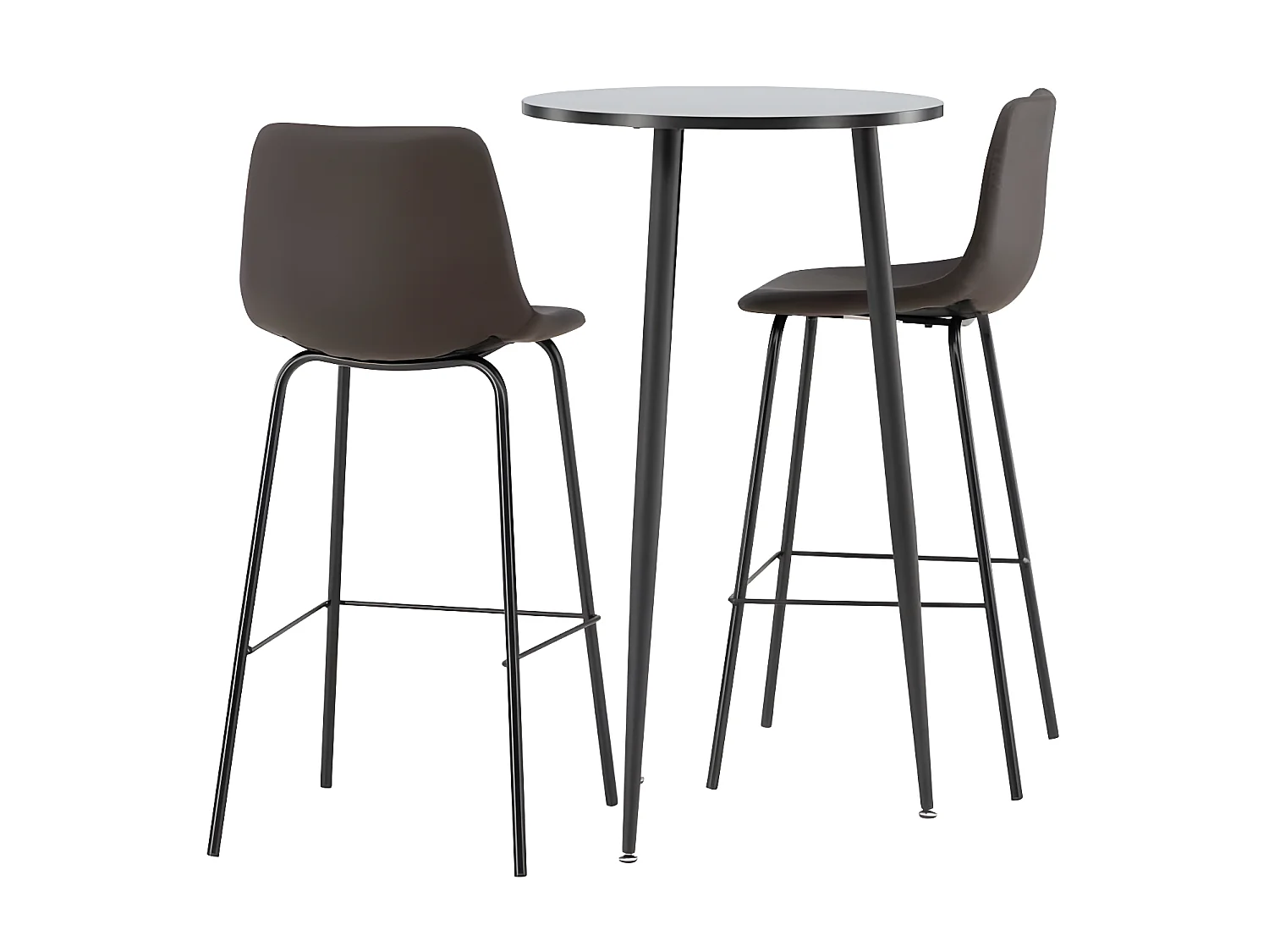 Plaza Barmöbelsett Bartisch schwarz und 2 Alexi Barhocker braun.