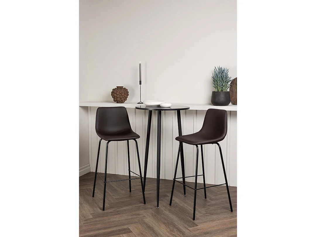 Plaza Barmöbelsett Bartisch schwarz und 2 Alexi Barhocker braun.