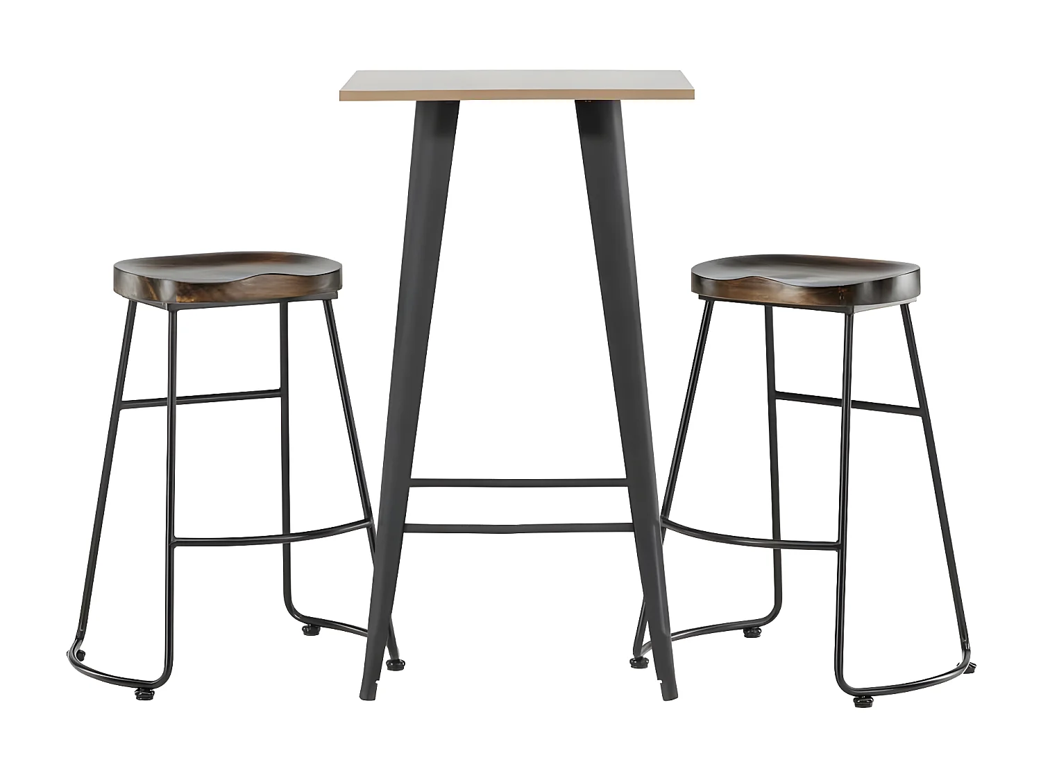 Tempe Bartisch Nussbaum dekor und 2 Ozark Barhocker natur.