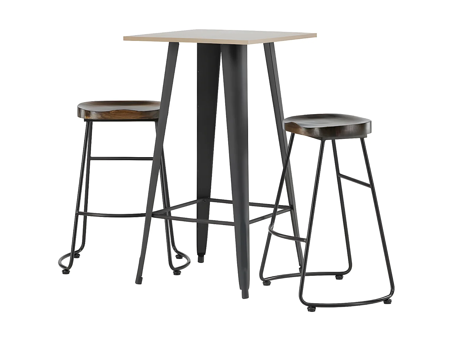 Tempe Bartisch Nussbaum dekor und 2 Ozark Barhocker natur.