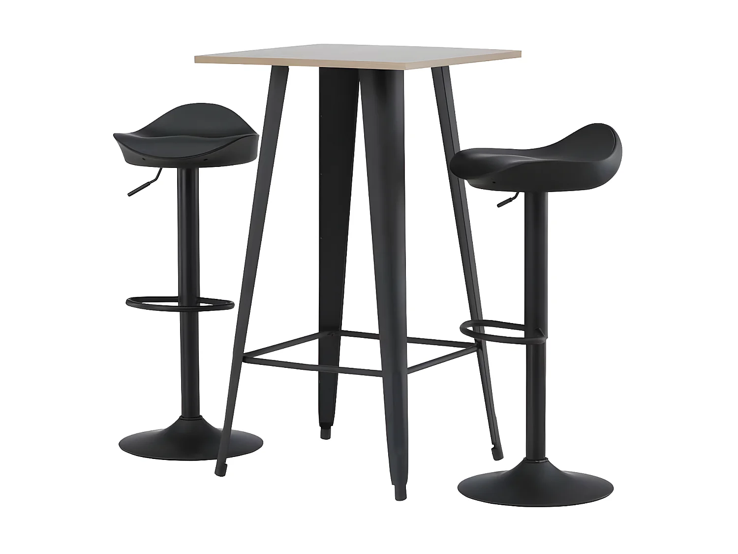 Tempe Barmöbelsett Bartisch Nussbaum dekor und 2 Adesto Barhocker schwarz.