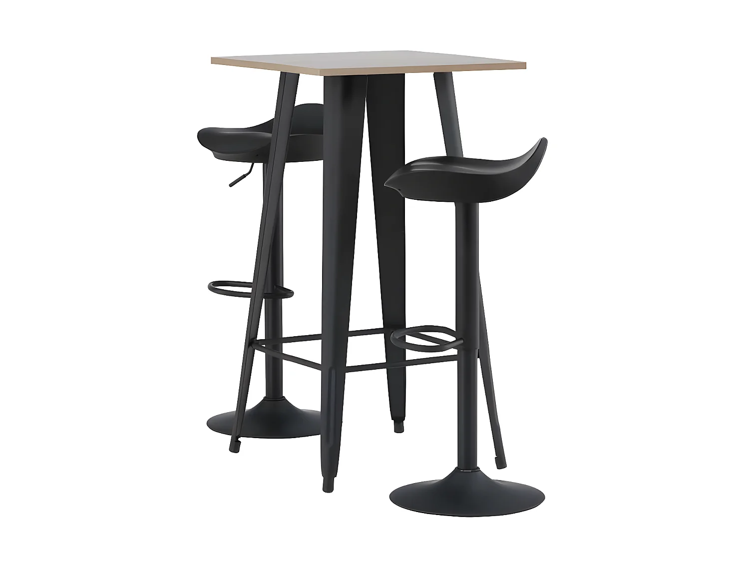 Tempe Barmöbelsett Bartisch Nussbaum dekor und 2 Adesto Barhocker schwarz.