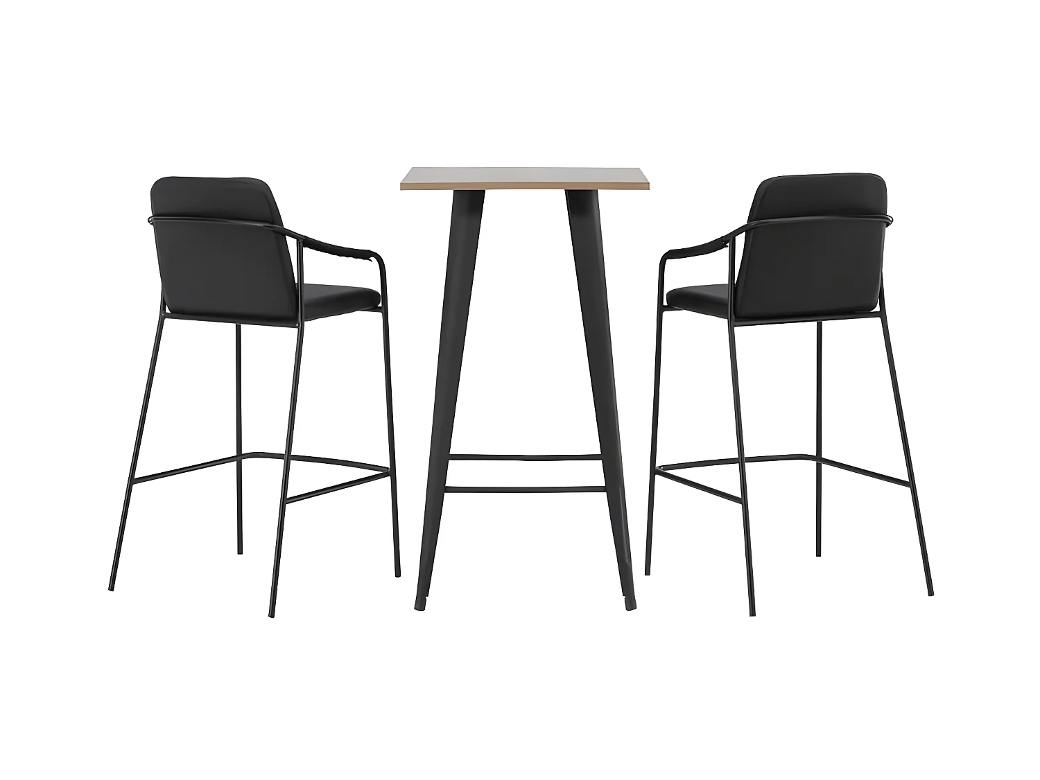 Tempe Barmöbelsett Bartisch Nussbaum dekor und 2 Tvist Barhocker schwarz.