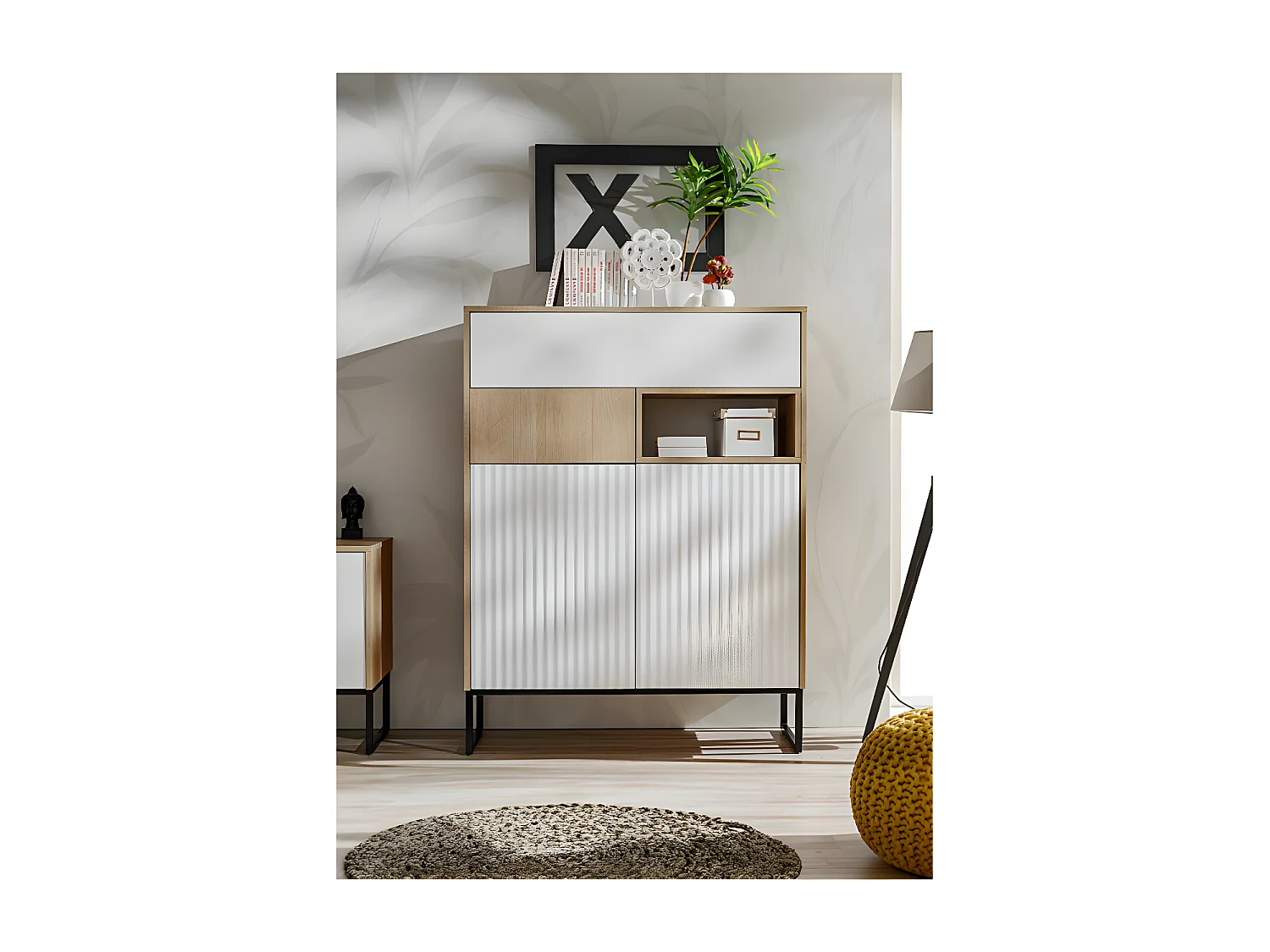 Commode style scandinave avec 2 portes et 2 tiroirs Petra