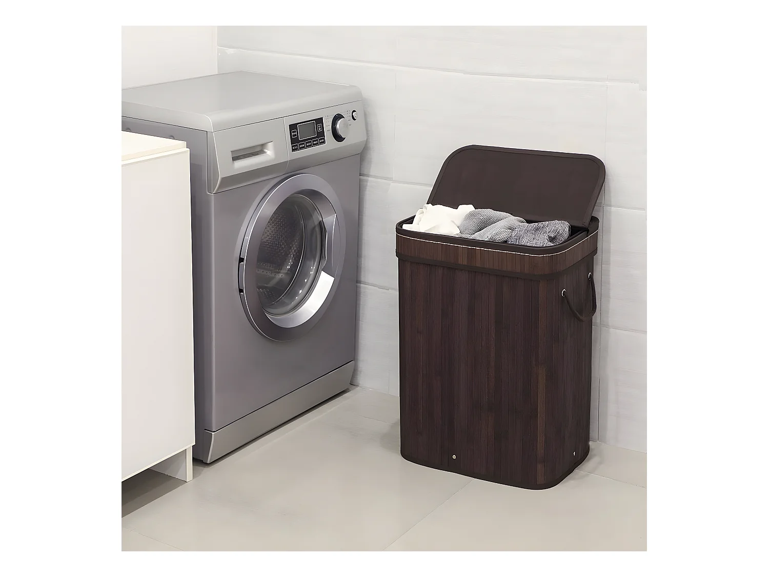 Wäschekorb aus braunem Bambus - L40 cm