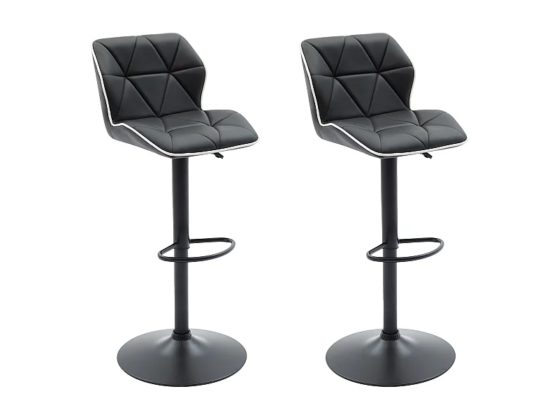 Lot de 2 tabourets de bar en simili et acier - Hauteur réglable - Noir - CALVIN
