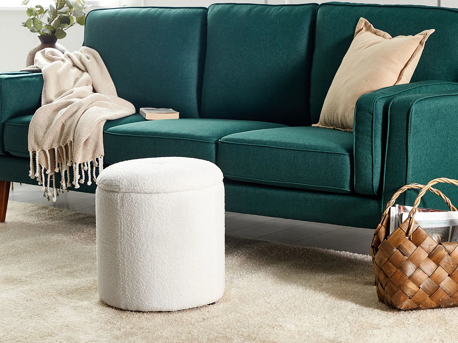 Pouf mit Stauraum MARYLAND Bouclé Cremeweiss 38 cm 38 cm 40 cm