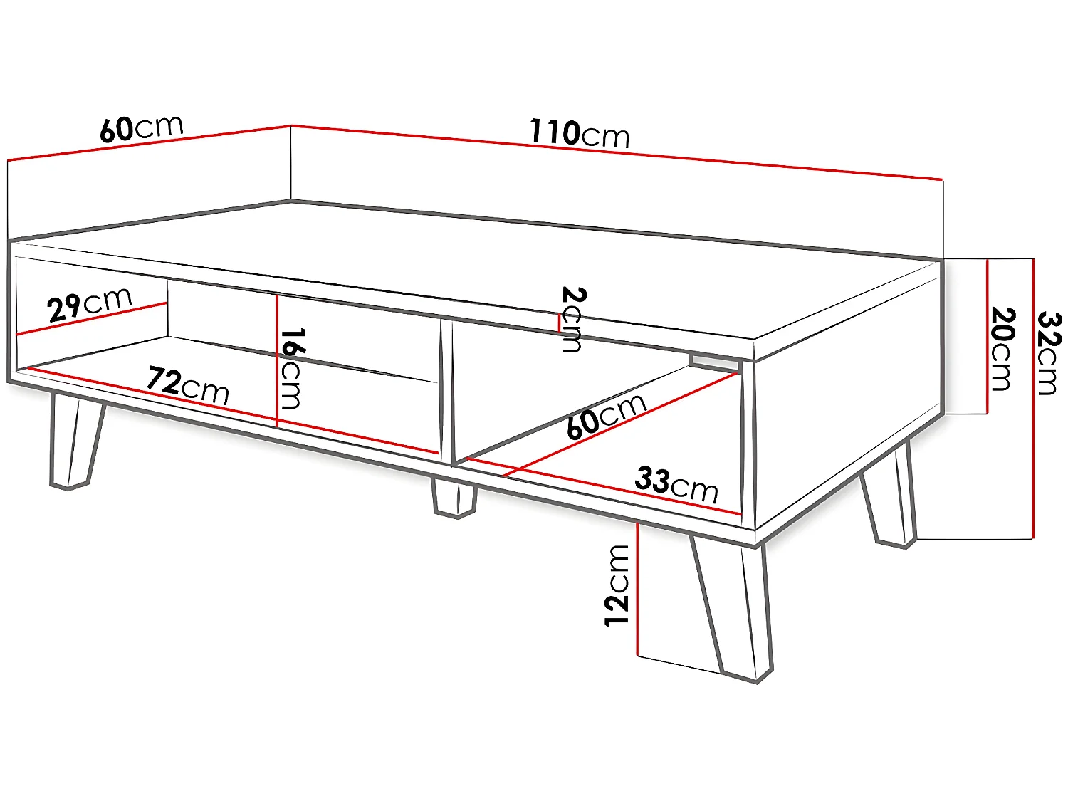 Table basse "Lisa" -110 x 32 x 60 - Marron