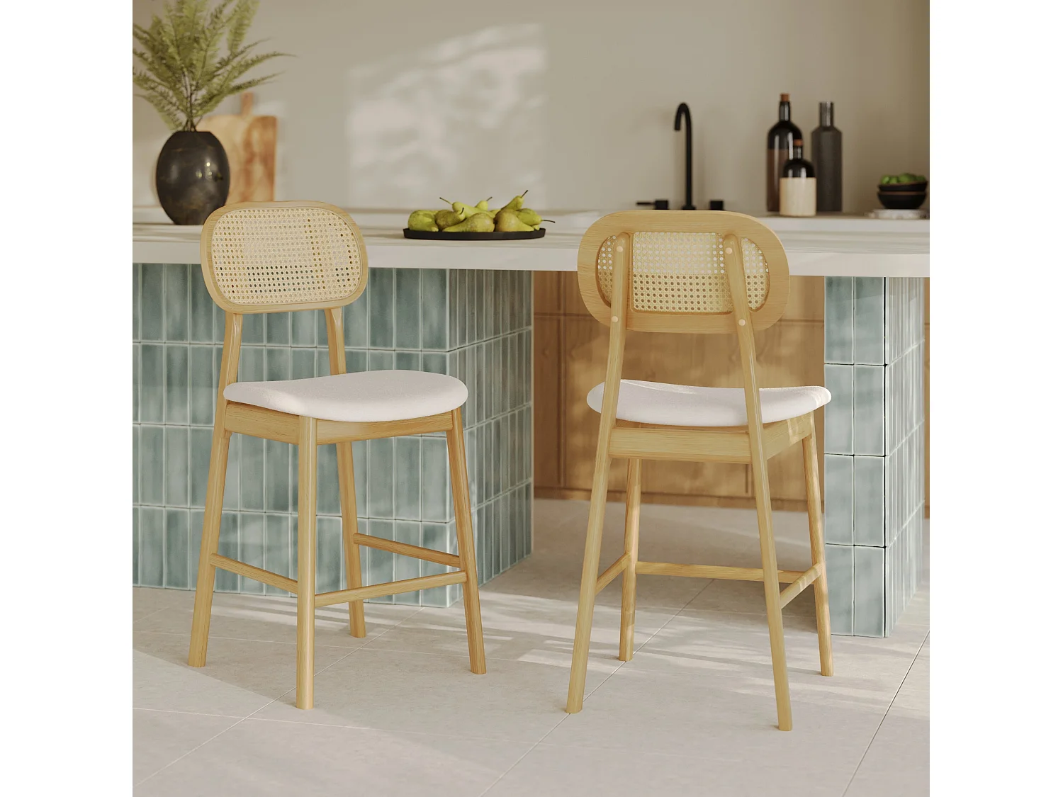 Lot de 2 chaises pour îlot central 64,5 cm en tissu beige - Maria