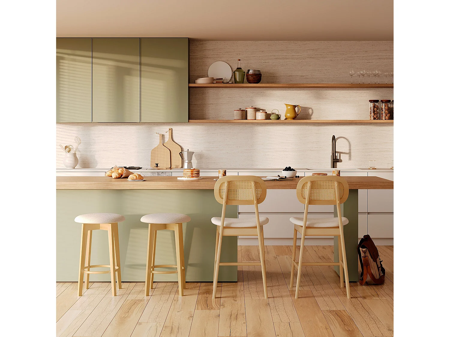 Set di 2 sedie per isola centrale 64,5 cm in tessuto beige - Maria