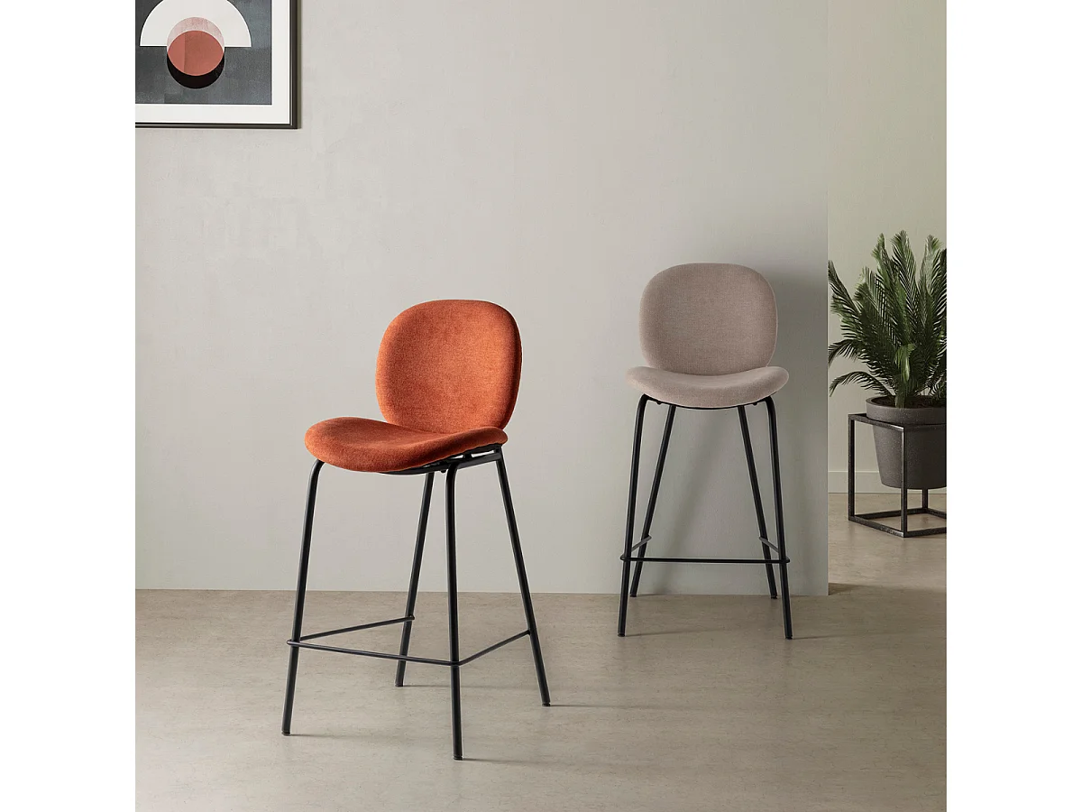 Lot de 2 tabourets en tissu avec pieds en métal noir L43 cm - CORI