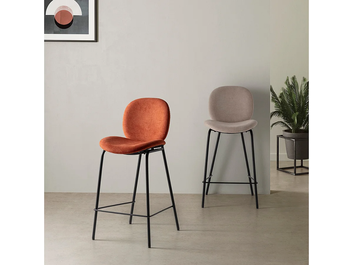 Lot de 2 tabourets en tissu avec pieds en métal noir L43 cm - CORI