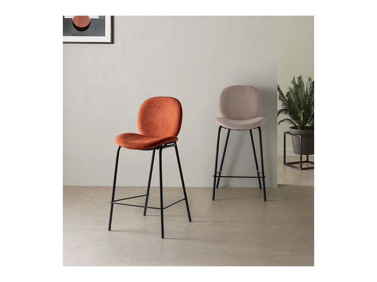 Lot de 2 tabourets en tissu avec pieds en métal noir L43 cm - CORI