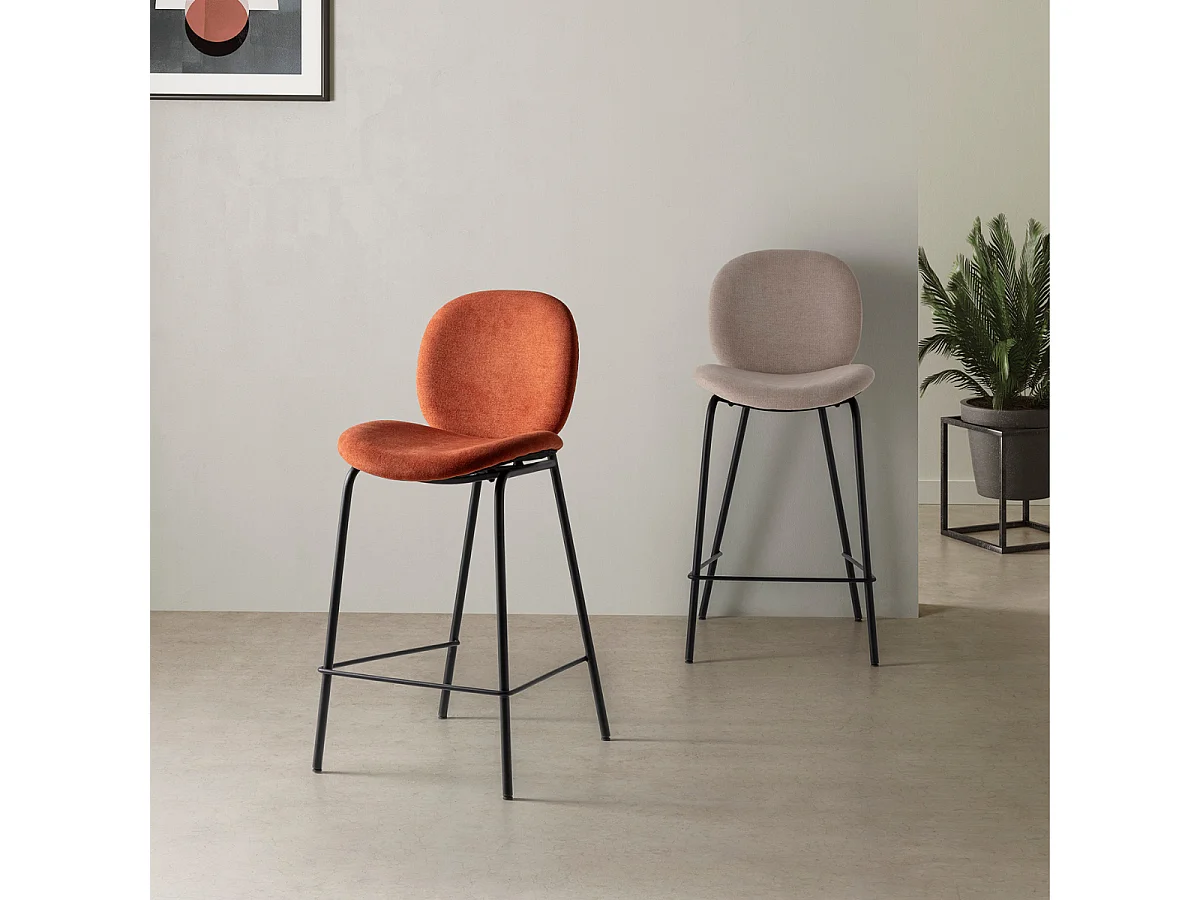 Lot de 2 tabourets en tissu avec pieds en métal noir L43 cm - CORI