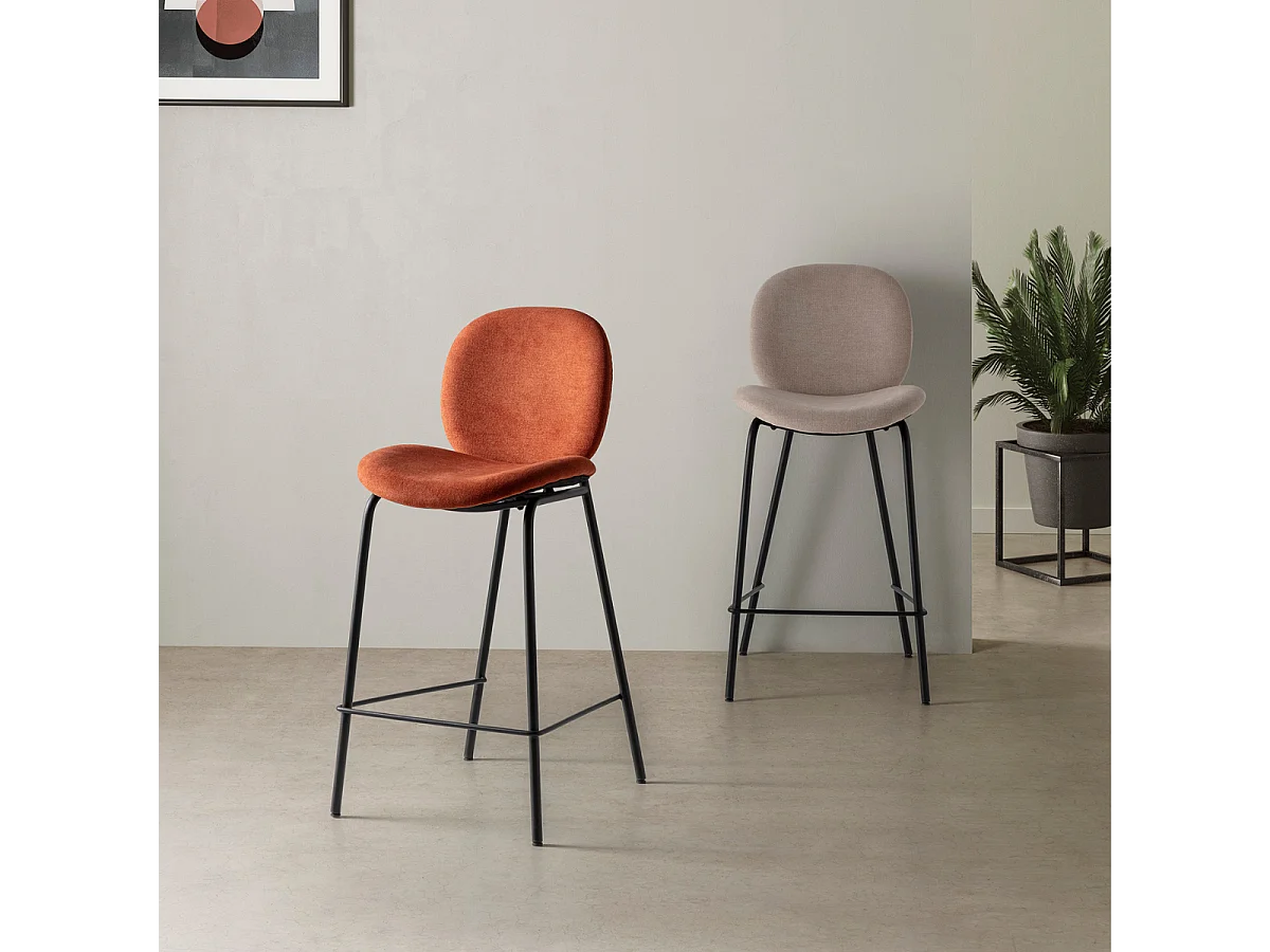 Conjunto de 2 taburetes de tela y estructura de metal 46x48 h93 cm