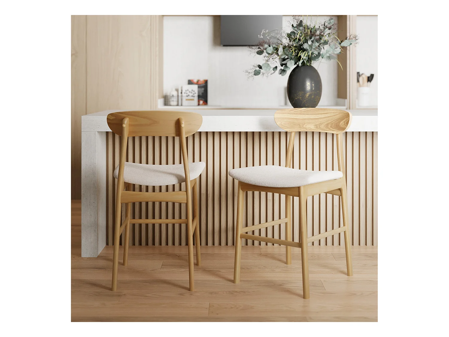 Set de 2 sillas para isla de cocina en tela beige 66 cm - Lana