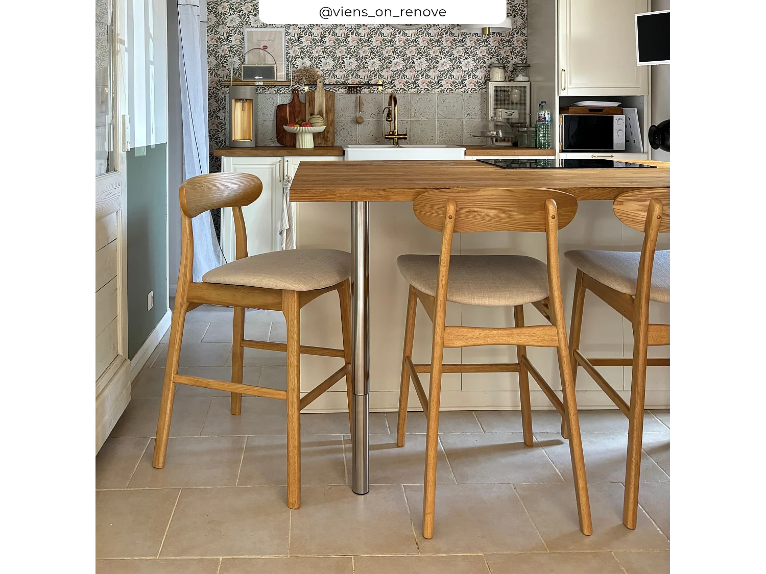 Set de 2 sillas para isla de cocina en tela beige 66 cm - Lana